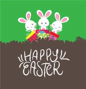 Happy easter card with egg and gifts Stock Illustration