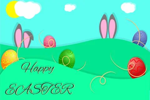 Happy easter card egg and bunny ears. Background. Stock Illustration