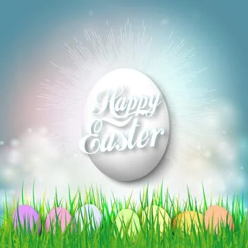 Happy easter card with egg. Bright spring vector background 스톡 일러스트