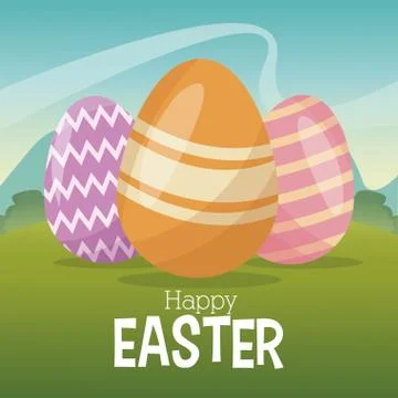 Happy easter card egg decoration landscape Illustrazione stock