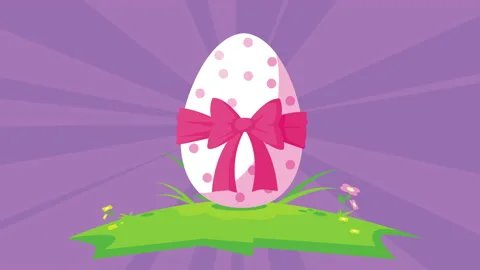 Happy easter card with egg painted and pink bow Stock Footage 150172426