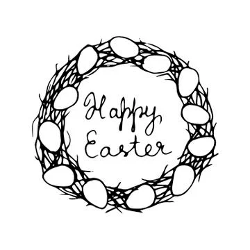 Happy easter card with eggs and wreath. Typographical Stock Illustration