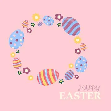 Happy easter card with eggs and text vector illustrations on a pink background Stock Illustration