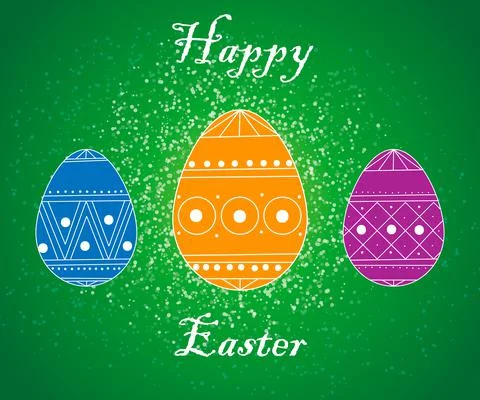 Happy Easter Card with Eggs, Grass, Flowers Bokeh Effect. Illustrazione stock