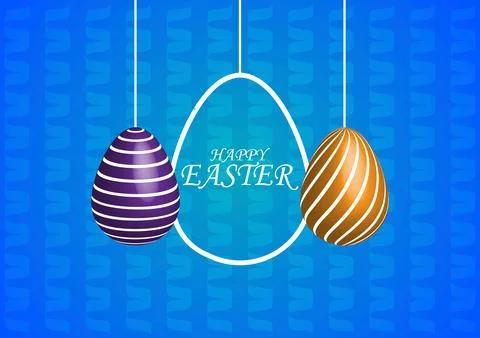 Happy Easter card with eggs hanging over blue background Stock-Illustration