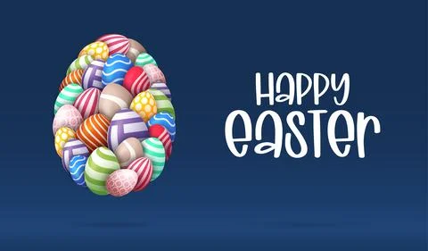 Happy easter card with eggs. Many beautiful realistic egg are laid out in the Illustrazione stock