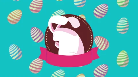 Happy easter card with eggs painted pattern and rabbit Stock Footage 150176997