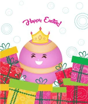 Happy easter card with eggs queen and gifts Stock Illustration