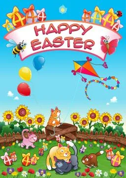 Happy Easter card with funny cats and eggs Stock-Illustration