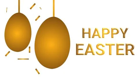 Happy Easter card with gold eggs and confetti isolated on white background Stock Illustration