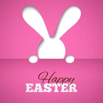 Happy easter card with hiding bunny and font on pink paper background Stock-Illustration