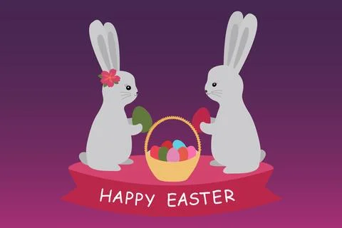 Happy easter card. Illustration with cute bunnies and eggs. Vector illustration Stock Illustration