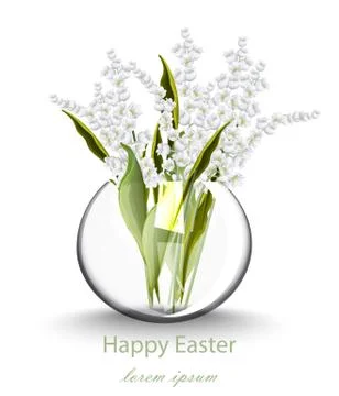 Happy Easter card with lily of the valley floral bouquet. Vector holiday illu Stock Illustration