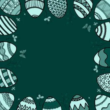 Happy easter card made in different colors on dark green eggs with patterns Stock Illustration