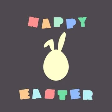 Happy easter card - minimal design. Colorful lettering with bunny egg. Funny Stock Illustration