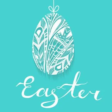 Happy Easter card. Ornamental eggs isolated on blue background. Illustrazione stock