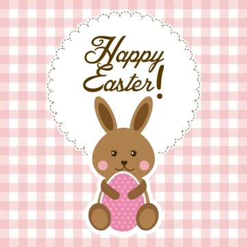 Happy easter card with rabbit and egg. vector illustration Illustrazione stock