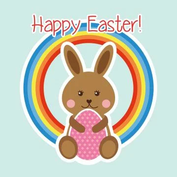 Happy easter card with rabbit and egg. vector illustration Illustrazione stock
