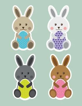 Happy easter card with rabbit and egg. vector illustration 스톡 일러스트