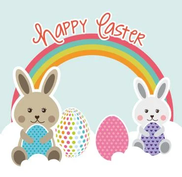 Happy easter card with rabbit and egg. vector illustration Stockillustratie
