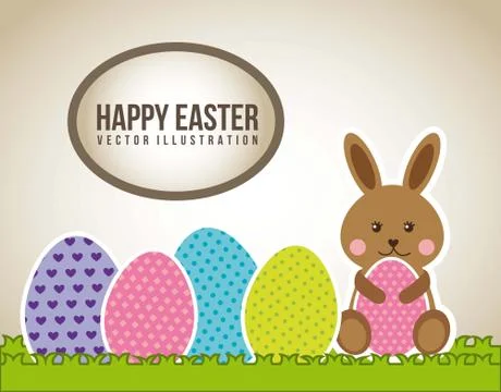Happy easter card with rabbit and egg. vector illustration Illustrazione stock