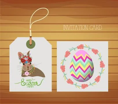 Happy easter card with rabbit and egg Stock Illustration