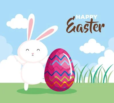 Happy easter card with rabbit and egg in landscape Illustrazione stock