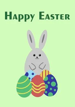 Happy Easter card with rabbit and eggs, vector. Illustrazione stock