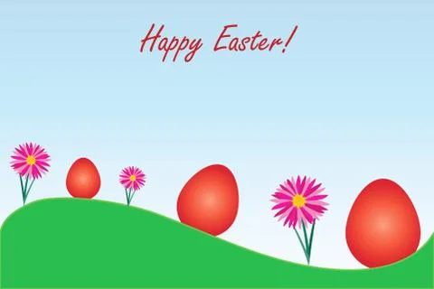 Happy Easter card with red eggs and flowers vector Ilustración de archivo