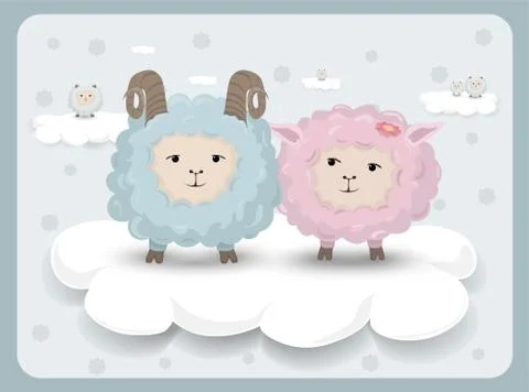 Happy Easter card with sheep couple Vector. Holiday backgrounds Stockillustratie