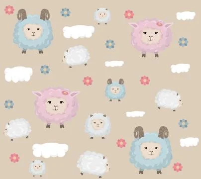 Happy Easter card with sheep Vector. Holiday pattern backgrounds Stock Illustration