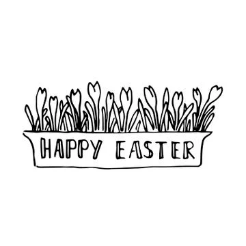 Happy easter card with spring flowers. Lettering blossoming snowdrops Stock Illustration