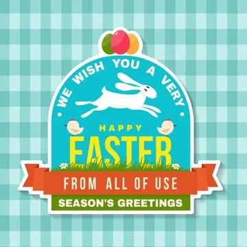 Happy Easter card, sticker, patch. Vector. Typography design with easter rabbit Illustrazione stock