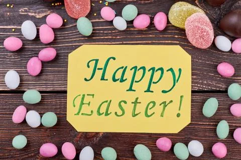 Happy Easter card with sweets. Stock Photos