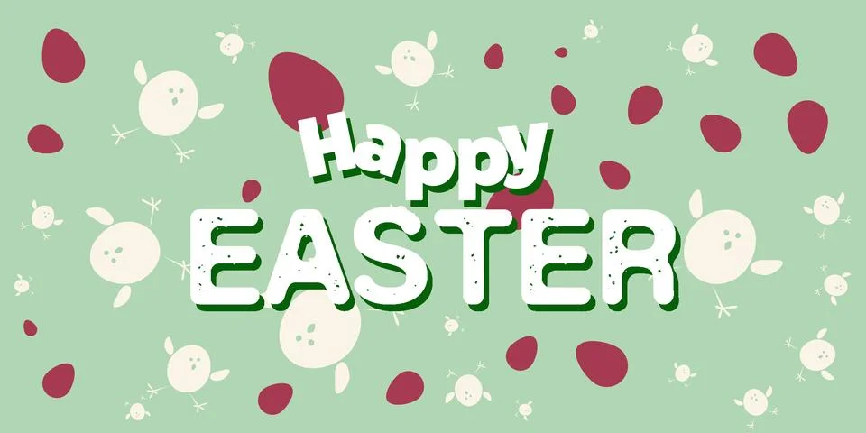 Happy Easter Card Template - Big Text, Label on Random Placed White Chicks .. イラスト素材