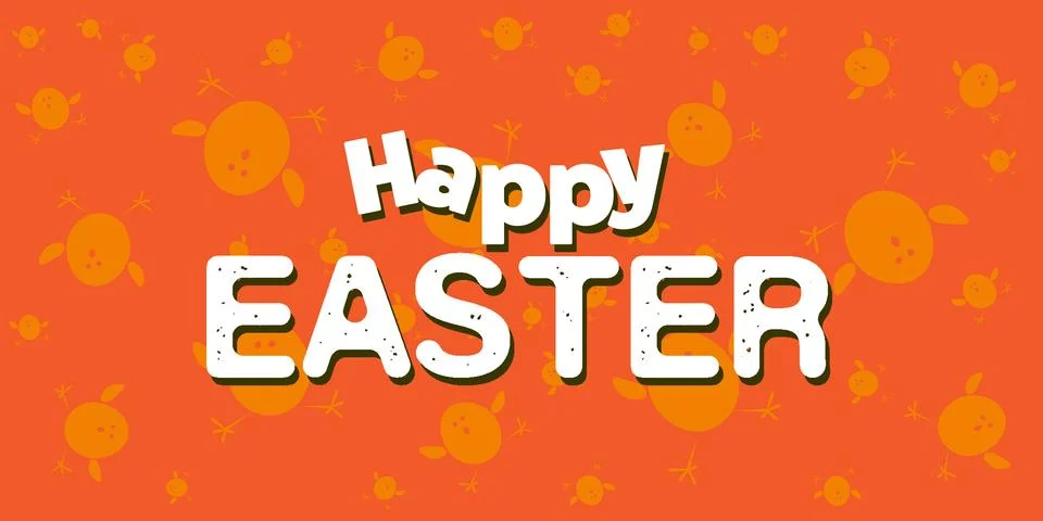 Happy Easter Card Template - Big Text, Label on Random Placed Yellow Chicks.. イラスト素材