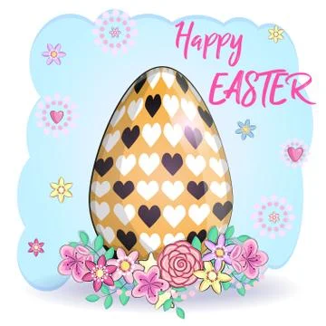 Happy Easter. Card template with eggs, grass and flowers. Flower paints Stock Illustration