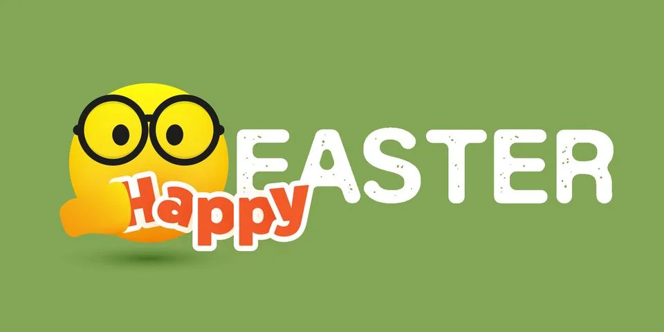Happy Easter Card Template - Text, Label with Emoticon on a Green Backgroun.. Stock Illustration
