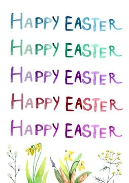 Happy Easter card with text, hand drawn illustration Stock Illustration