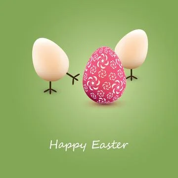 Happy Easter Card with Three Funny Walking Easter Eggs Stock Illustration