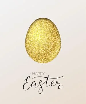 Happy Easter card. Vector golden paper egg and Happy Easter text. Stock Illustration