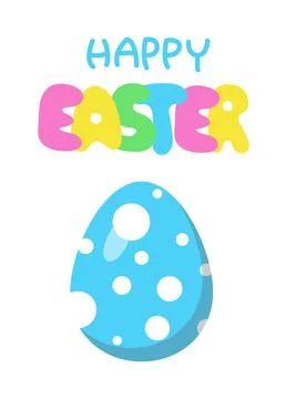 Happy Easter card, vector illustration with lettering and cute colorful egg. Blu Stock Illustration