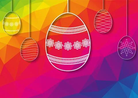 Happy Easter card with white perforated easter egg ornaments with shadow on r Stock Illustration
