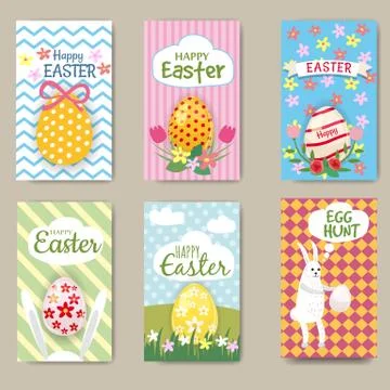 Happy Easter Cards Set with Rabbit, egg. Mini Posters Collection. Vector Illustrazione stock