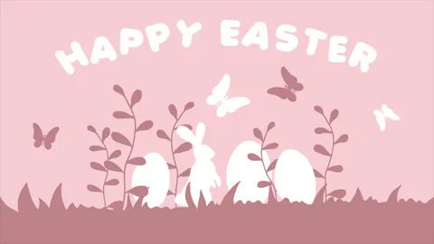 Happy Easter cartoon animation 4K with a hare and eggs Stock Footage 235925665