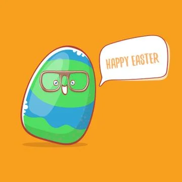 Happy easter cartoon greeting card with cute cartoon egg character isolate on Stock Illustration