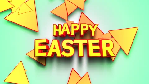 Happy Easter cartoon text with triangles pattern on blue texture Stock Footage 229850727