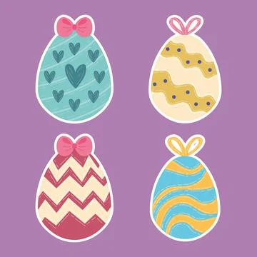 Happy easter celebration card with four eggs painted Stock Illustration
