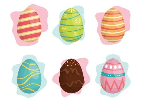 Happy easter celebration card with set eggs painted イラスト素材