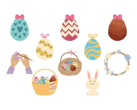 Happy easter celebration card with set icons Illustrazione stock